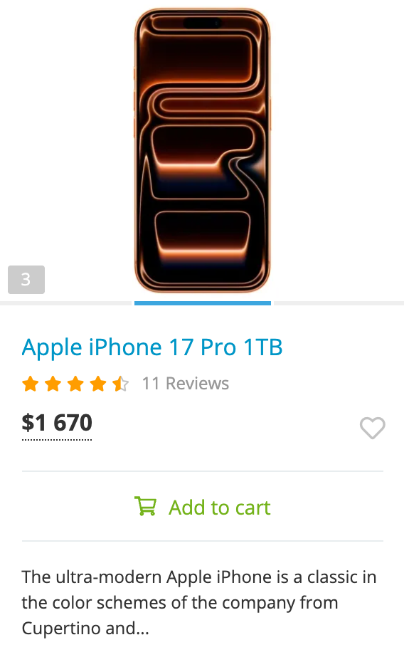 Product listing card, expanded on hover — price and Add to cart