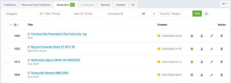 Listings moderation — the Moderation queue