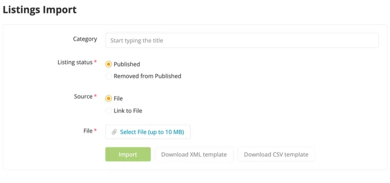 Listings import — bulk import products by file or link