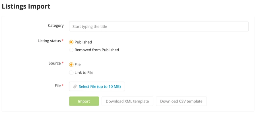 Listings import — bulk import products by file or link