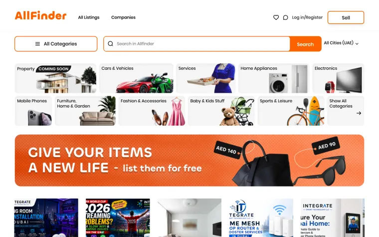 allfinder.ae — classifieds meta-search aggregator built on Tamaranga